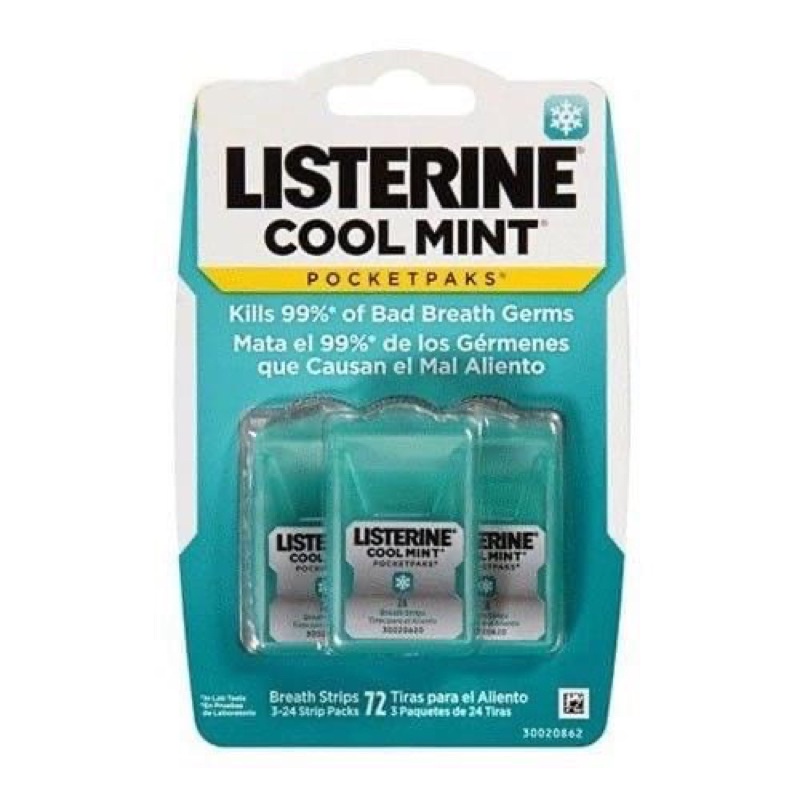 [Hàng USA] Miếng ngậm thơm miệng Listerine Pocketpaks (Vĩ 3 hộp x 24 miếng)