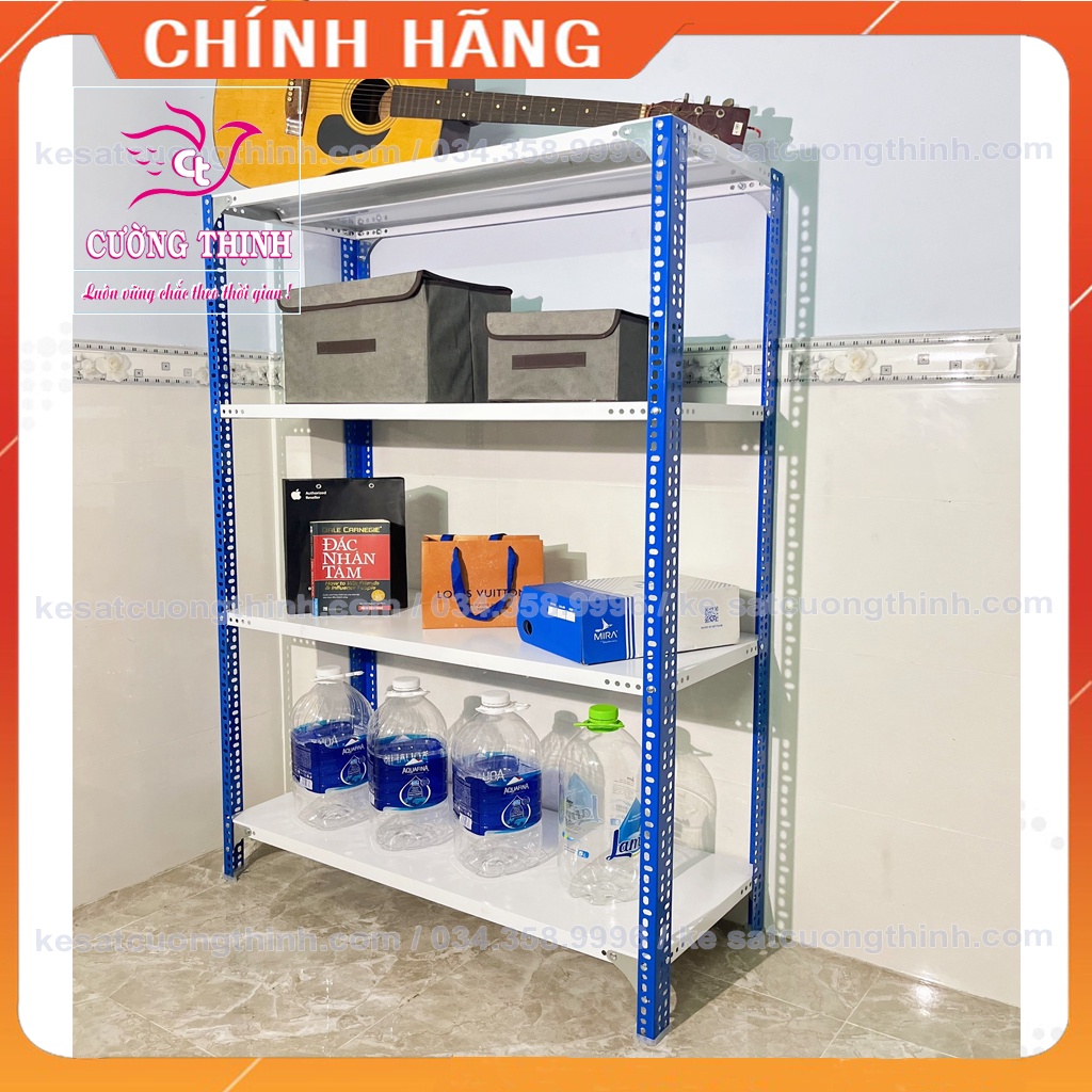 Kệ sắt đa năng 4 Tầng, Cao 1m5 x Dài 100cm x Rộng 40cm, Trắng Xanh, Để đồ đạc phòng khách