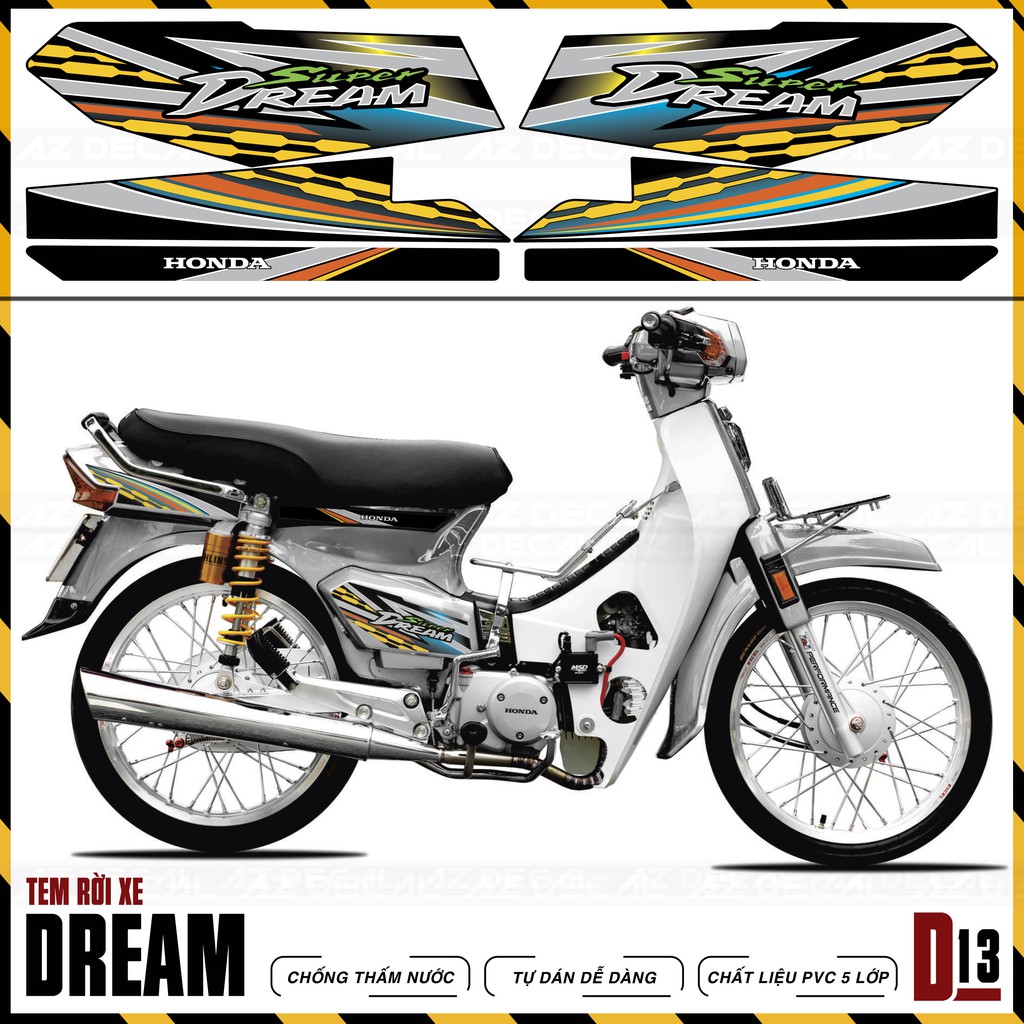 Tem Chế Super Dream Thiết Kế Cực Chất | D13 | Tem Rời Dành Cho Xe Dream Việt, Thái, Chất Liệu Decal Chống Nước, Bền Màu