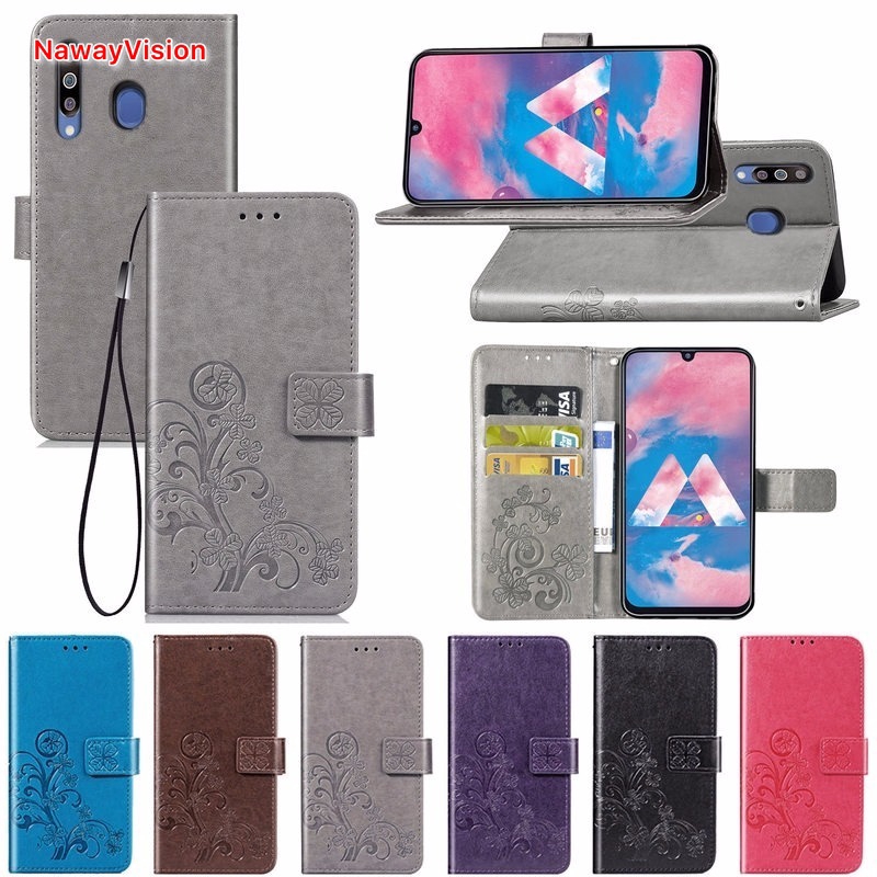 bao da nắp gập họa tiết cỏ 4 lá cho samsung m40 m30 m20 a30s a20s a10s