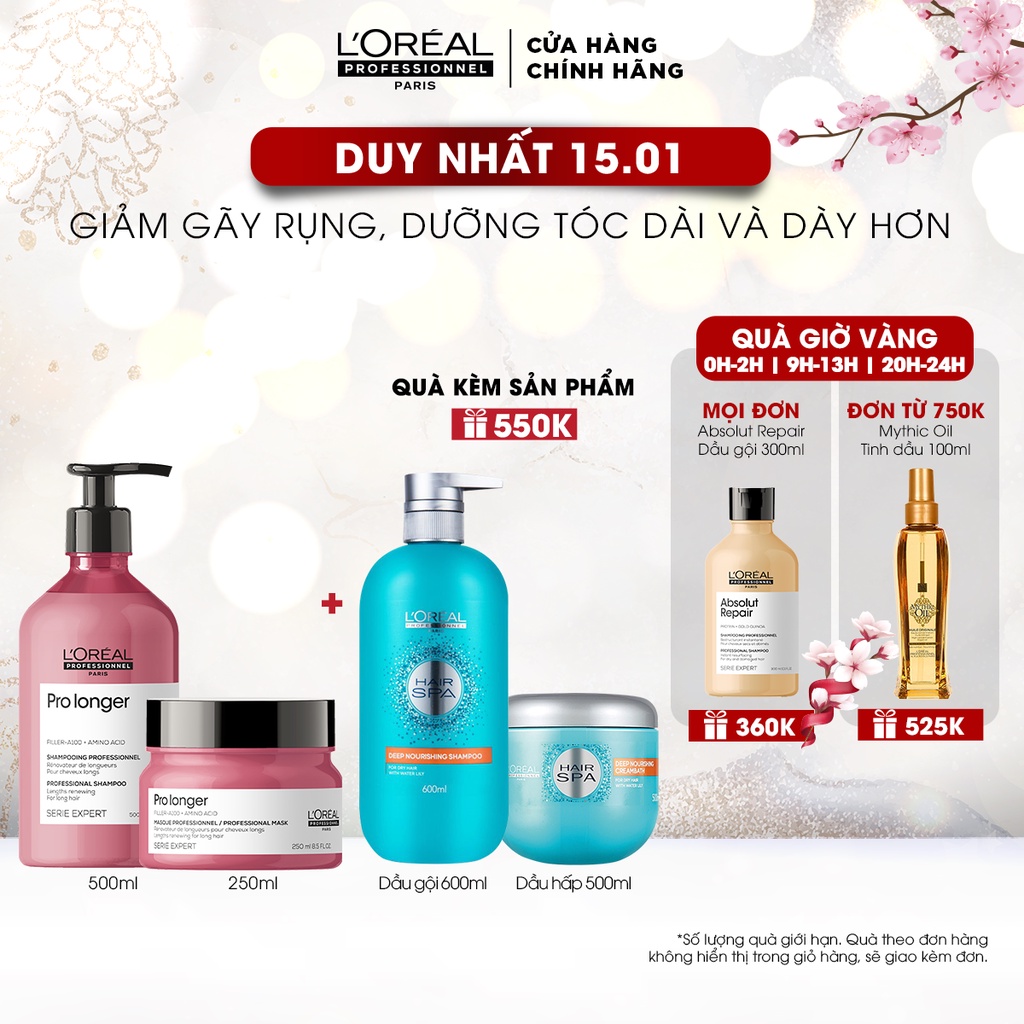 Combo gội và dầu hấp giảm gãy rụng, dưỡng dài và dày tóc L'Oréal Professionnel Serie Expert Pro Longer