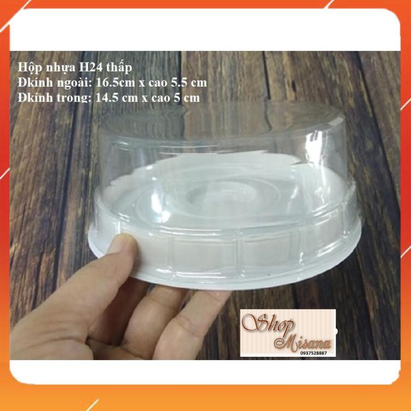 Bộ 50 hộp nhựa tròn đựng bánh đế trắng KT: 14.5 CM X CAO 5 CM - H24 Tròn thấp