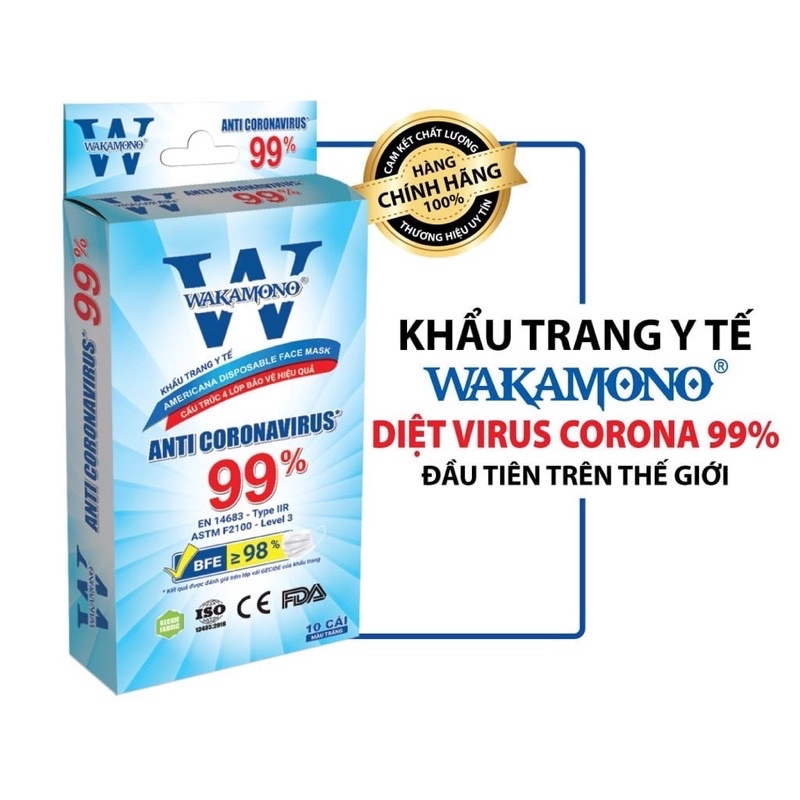Khẩu Trang Y Tế Wakamono Việt Nam Chính Hãng Kháng Khuẩn Kháng Virut Mùi Thơm Tự Nhiên, Dễ Thở, Chắn Giọt Bắn Hiệu Quả