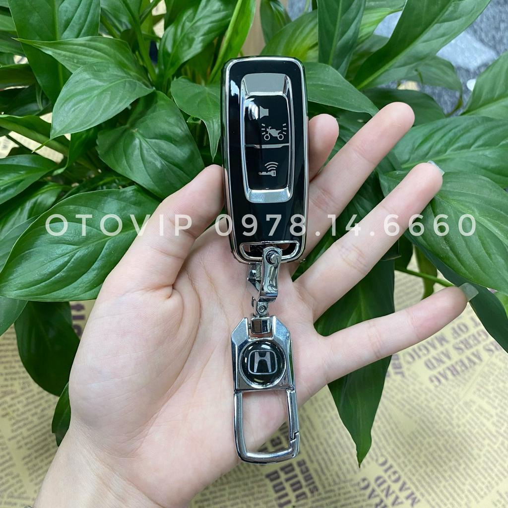 Ốp TPU 2 nút nhỏ viền bạc bảo vệ chìa khóa xe máy Smartkey Honda 2022 Vision, SH Mode, Air Blade, Lead,....