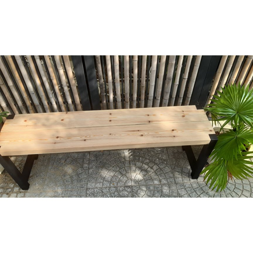 Ghế NGOÀI TRỜI gỗ thông khung sắt handmade MỘC MẠC WORKSHOP Mẫu MM_01