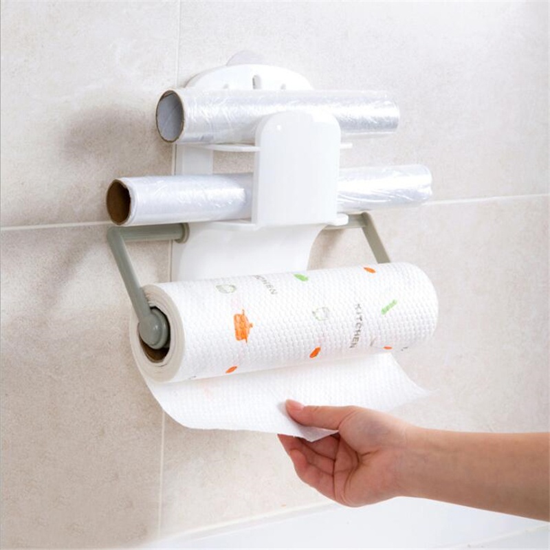 Household Retractable Kitchen Roll Holder Paper Towel Holder Plastic Wrap Storage Rack