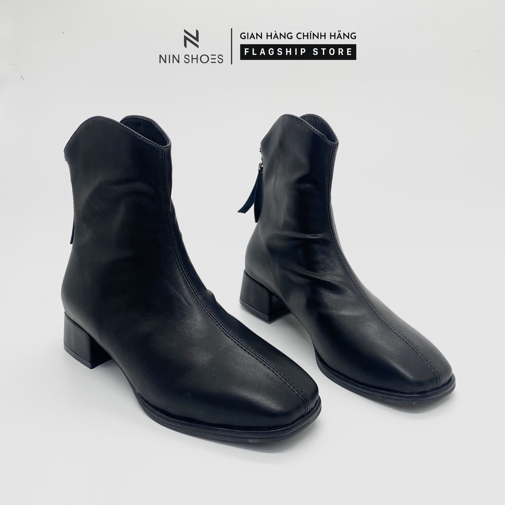 Giày Boot nữ 2p cổ khoét kéo khóa sau da si Ninshoes | WebRaoVat - webraovat.net.vn