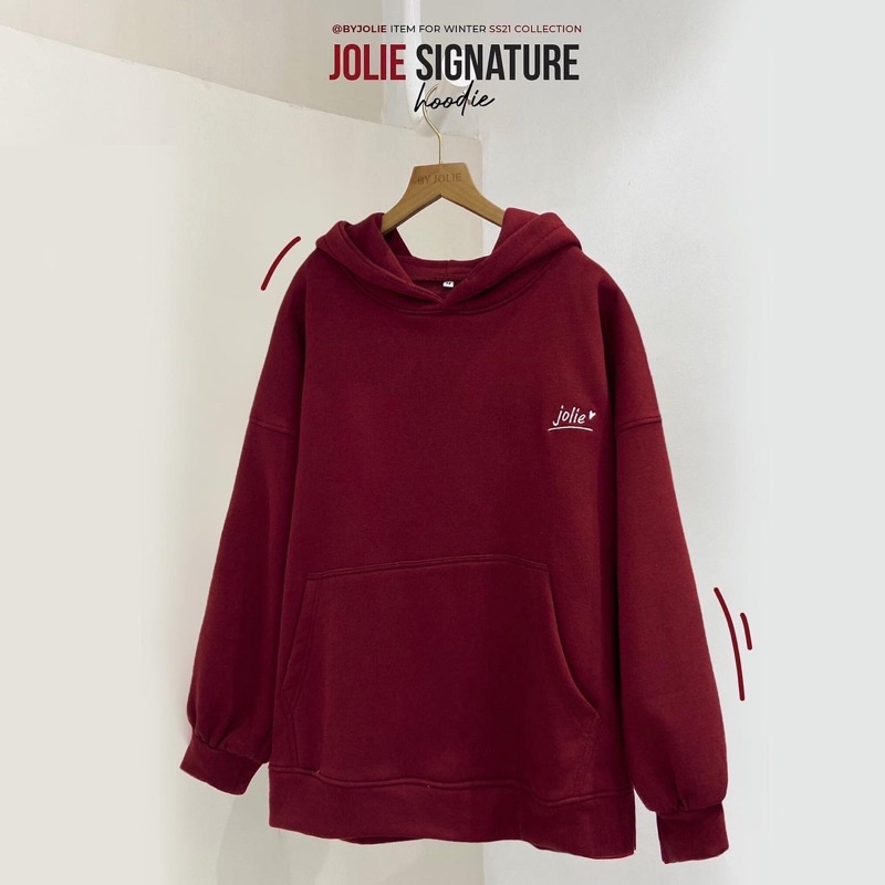 Áo hoodie nỉ bông dày dặn JOLIE SIGNATURE form suông xẻ tà