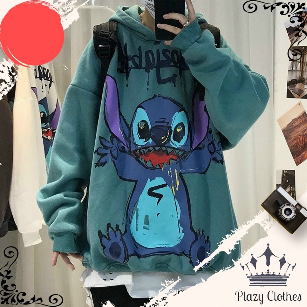 Áo hoodie nỉ hình Stitch, áo nỉ họa tiết hoạt hình đáng yêu, dễ thương, freesize dưới 68kg