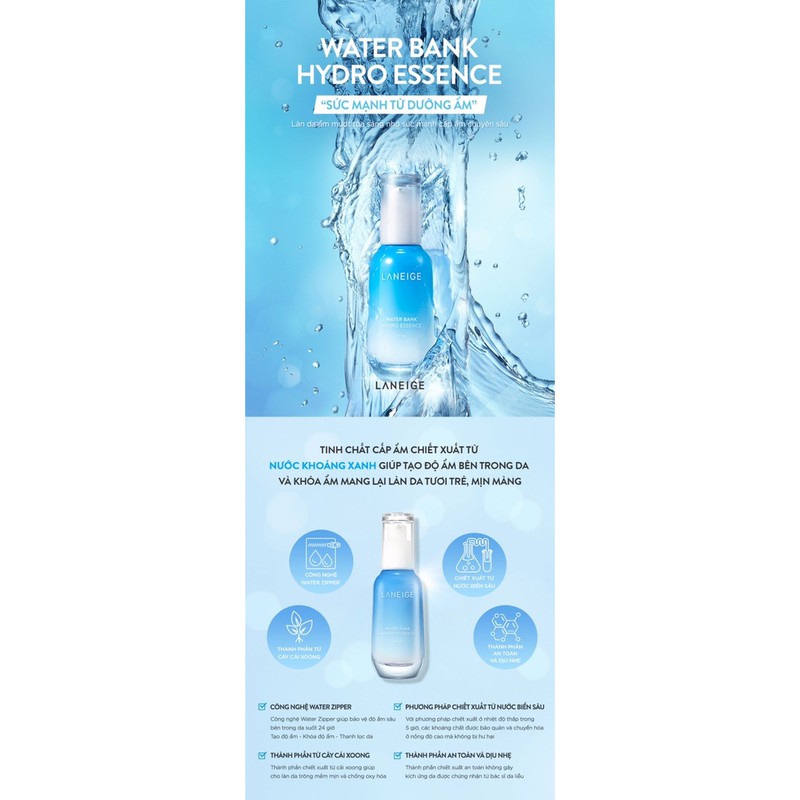 Tinh Chất Dưỡng Ẩm, Cấp Nước cho da mềm mịn Laneige Water Bank Essence 30ml