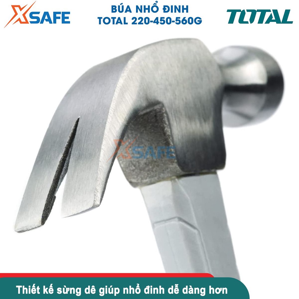 Búa đóng đinh đa năng TOTAL 220-450-560 gram thép Cr-V búa nhổ đinh cầm tay đóng đinh bê tông tường gỗ, sửa chữa cơ khí