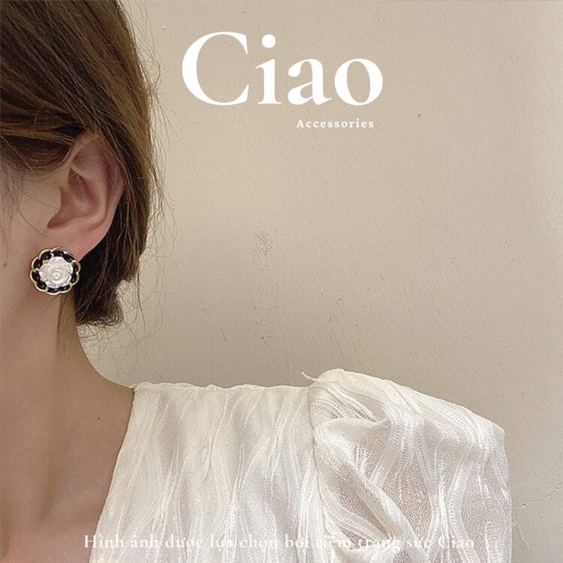 [HOẢ TỐC 1H] Khuyên tai/ Bông tai mạ bạc S925 thiết kế hình hoa hồng White Rosie Ciao