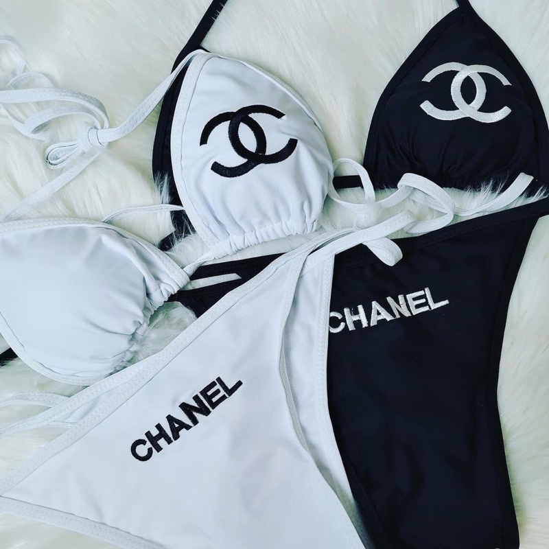 [BKN1333] &lt;BRAND&gt; SET BIKINI CNL CLASSIC ĐEN/TRẮNG LOGO THÊU
