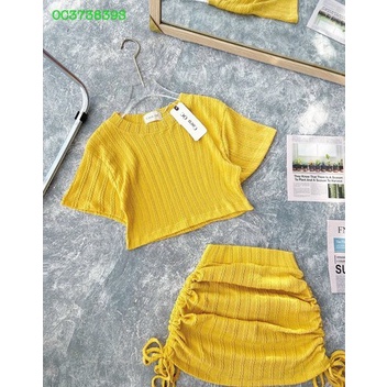 Set trơn áo croptop chân váy rút dây 2 bên MeiMei Store 2208SET3