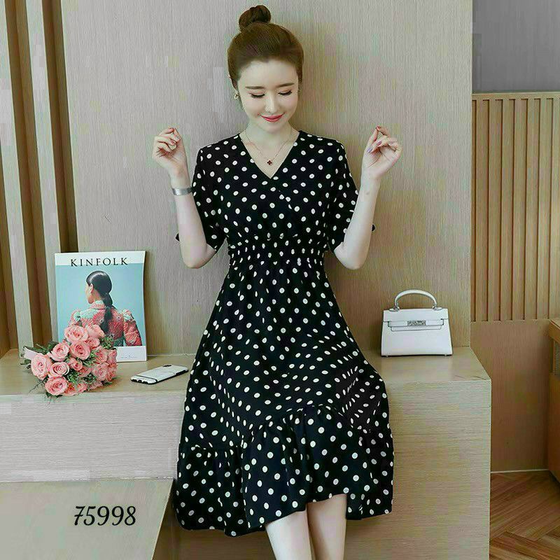 ĐẦM VOAN CHẤM BI DÁNG CHỮ A CAO CẤP MÀU ĐEN ĐỦ SIZE M L XL 2XL - XƯỞNG ĐẦM THÙY DƯƠNG - 75518