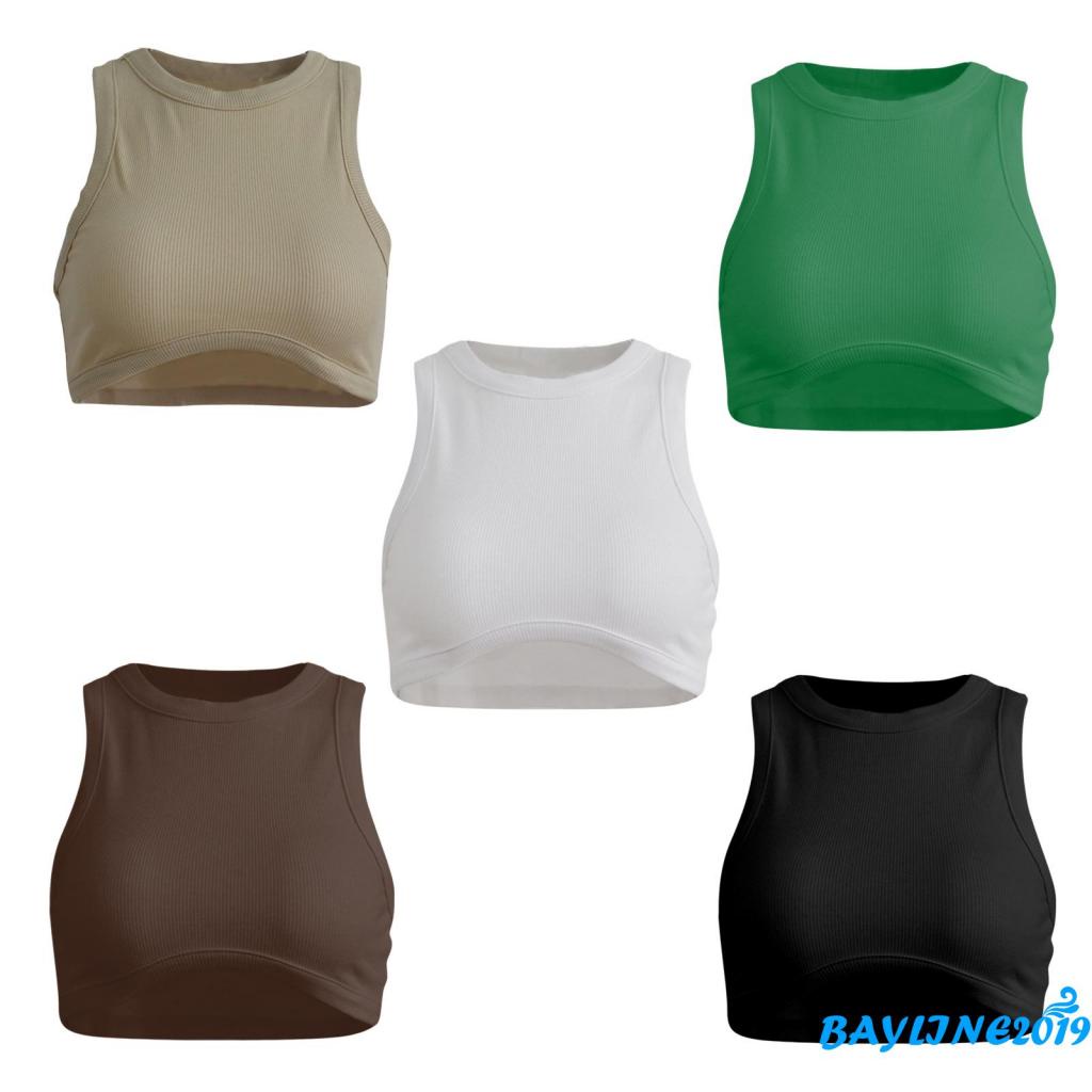 Áo Croptop Sát Nách Cổ Tròn Màu Sắc Trơn Thời Trang Mùa Hè Cho Nữ