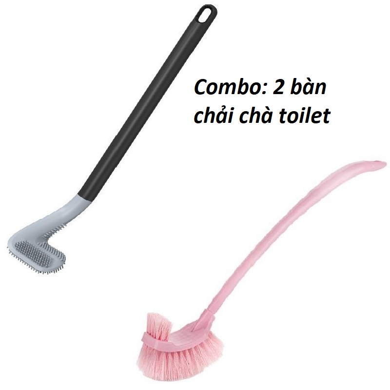 Combo: bàn chải chà toilet silicon chữ L + bàn chải 2 đầu -  màu ngẫu nhiên