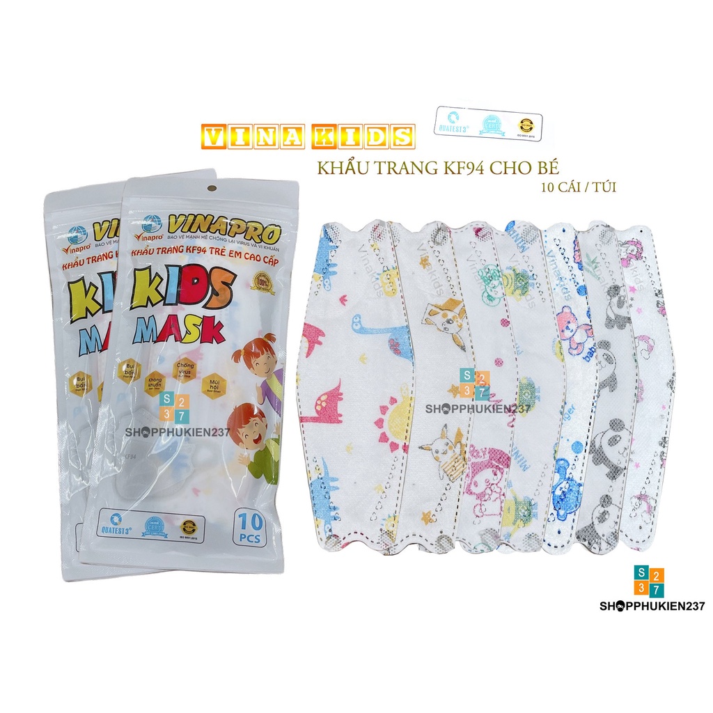 Khẩu Trang Trẻ Em KF94 Vina Kids Cao Cấp Đa Dạng Họa Tiết Cho Bé