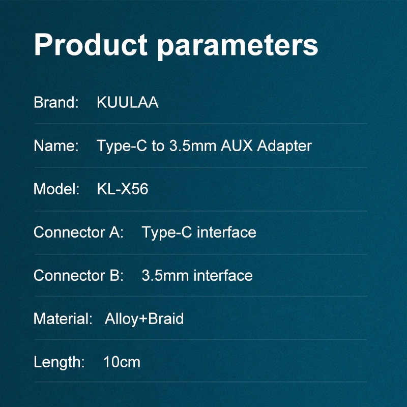 Cáp chuyển đổi KUULAA giắc cắm 3.5mm sang type-C chuyên dụng