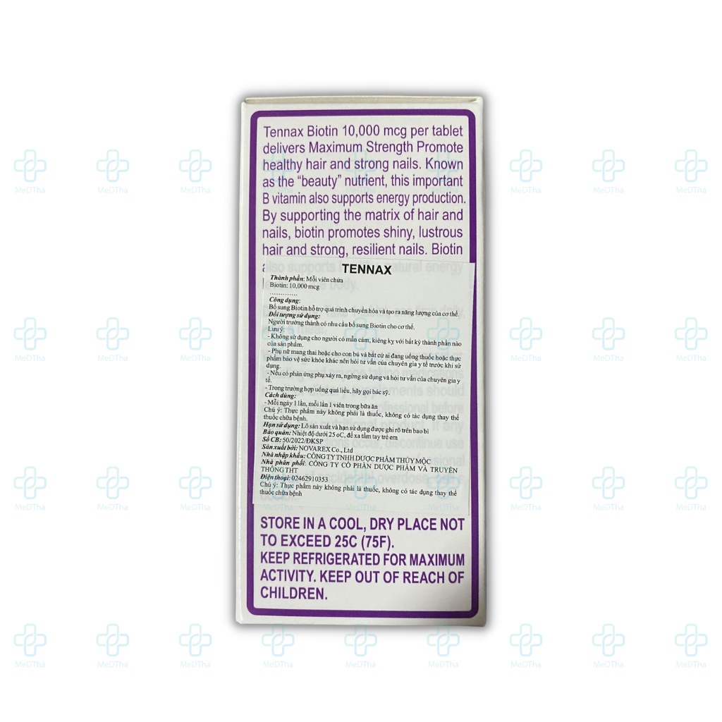 Biotin Tennax - Viên Uống Đẹp Da, Dưỡng Tóc, Rụng Tóc, Da Tóc Móng (Hộp 60 Viên) [Chính Hãng]