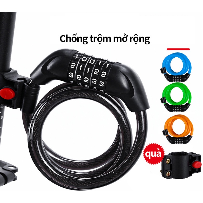 Khoá dây 5 số cao cấp cho xe đạp，Dây Xe Đạp Chống Trộm Mật Mã , thiết bị chống trộm
