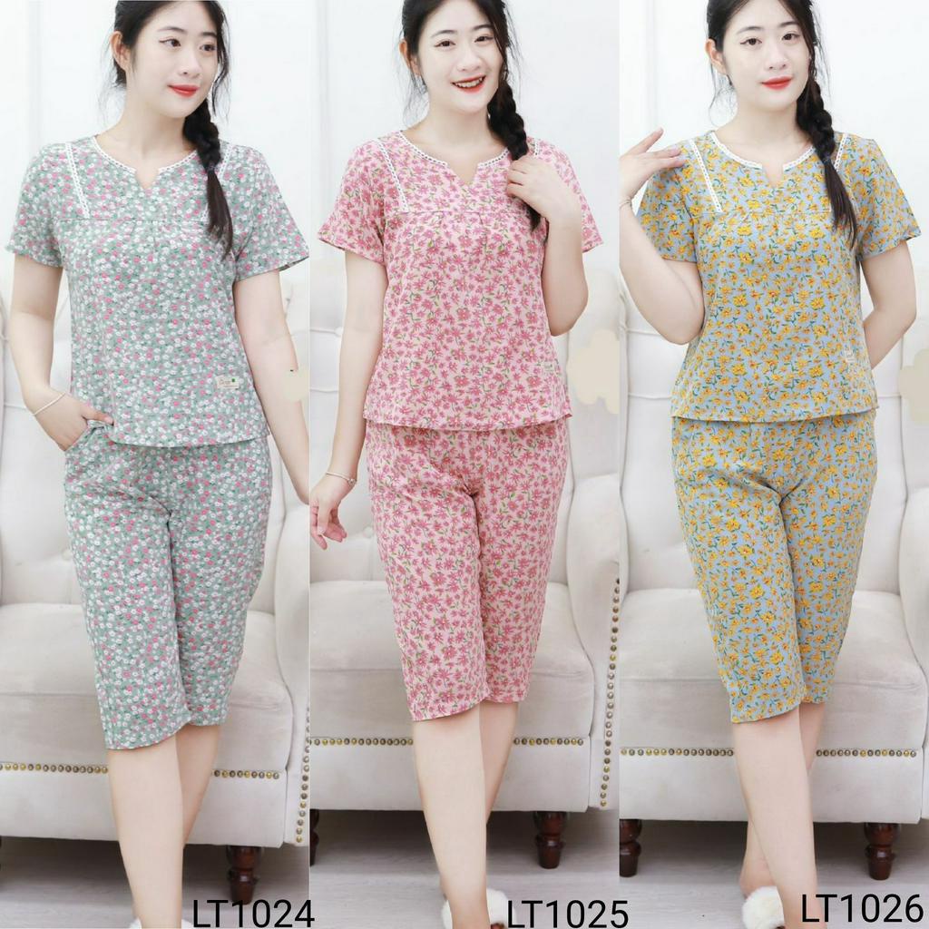 [BunnySky] Quần áo nữ mặc nhà, Đồ bộ mặc nhà lửng cổ V đẹp hết ý