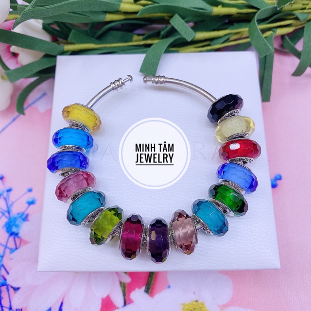 Charm Glass cắt giác nhiều màu bạc Thái S925-Minh Tâm Jewelry