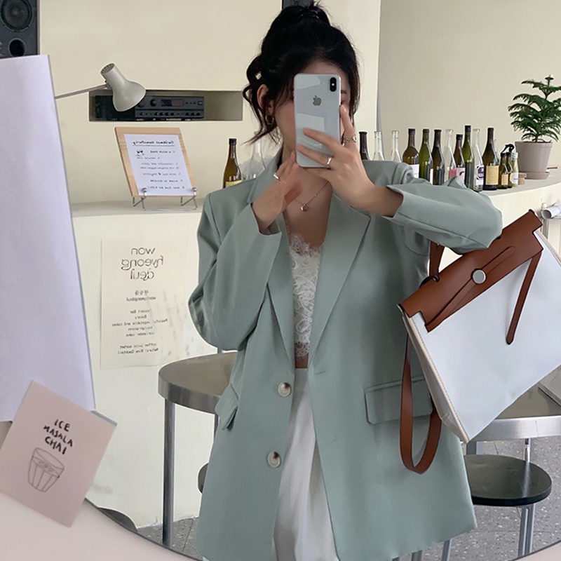 Áo Khoác Blazer Vest Nữ Độn Vai Dáng Dài Hai Cúc Phong Cách Hàn Quốc Thời Trang Sugal AO KHOAC NU 008V2