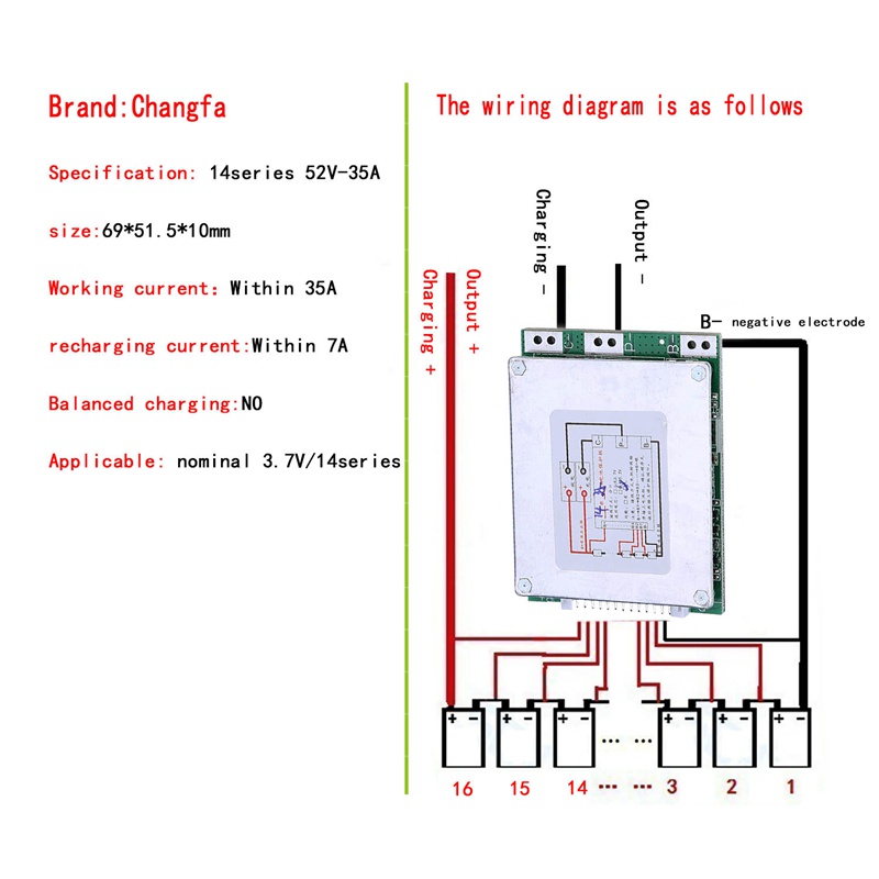 Bảng Mạch Bảo Vệ Pin 14s 52v 35a Li-Ion Lipolymer Pcb Cho E-Bike Escooter