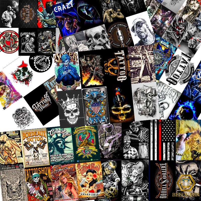 Combo Sticker Tattoo - Sticker Tiệm xăm dán tủ, tường...