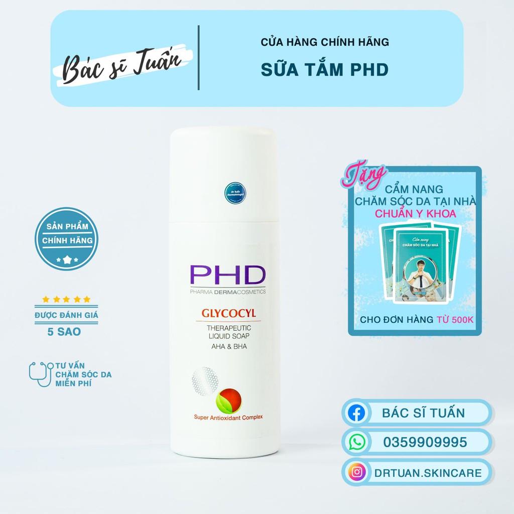 Sữa Tắm Cải Thiện Mụn Lưng ,Ngực, Body, Viêm Nang Lông - PHD chứa AHA&amp;BHA (CHAI FULL)[CHÍNH HÃNG]