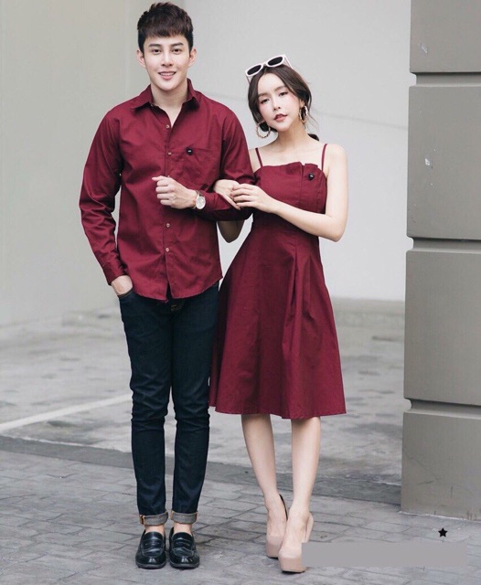 Set sơ mi nam + váy nữ