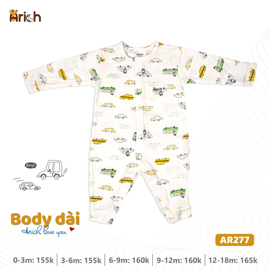 Newborn -18 tháng ,Bộ Body dài tay họa tiết Arich petit vải sợi tre cao cấp