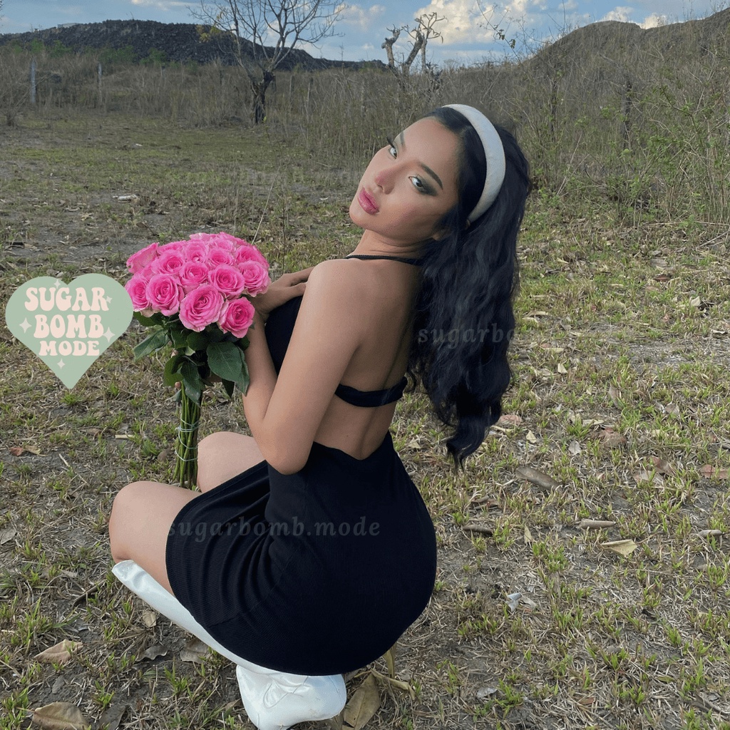 Đầm Body Sexy 2 Dây Hở Lưng Váy Ôm Đen Cut-out Thun Sang Chảnh Đi Dạo Phố Sugarbomb.mode