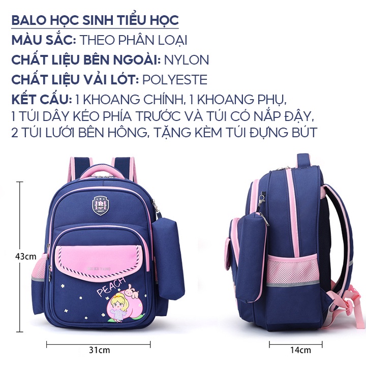 Balo Đi Học Bé Trai Bé Gái Chống Gù Lưng Cao Cấp Nhiều Màu Nhiều Mẫu Tặng Kèm Túi Đựng Bút SB-141