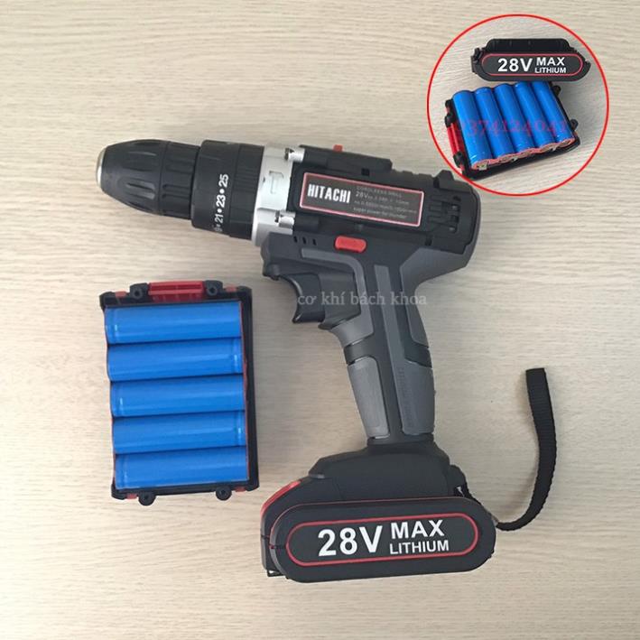 Pin Khoan Hitachi 28V loại có búa, Chuẩn 5 Cell có Bảo Hành