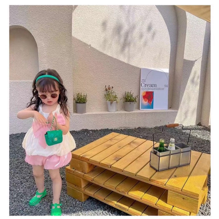 Bộ 2 dây bé gái chất tơ dễ thương, Bộ tơ sống quần bồng cho bé