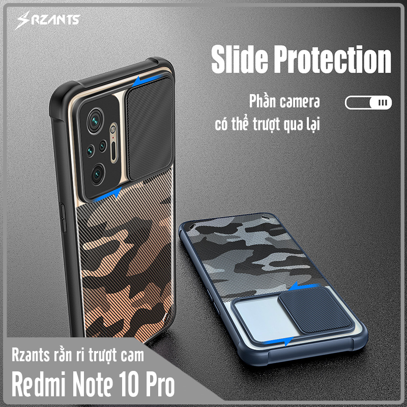 Ốp lưng cho Xiaomi Redmi Note 10 Pro Rzants rằn ri trượt camera V2