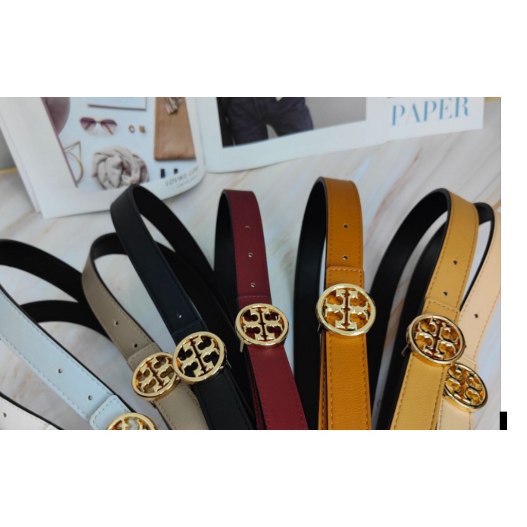 Thắt Lưng Da Bò Mỏng Khóa Tròn Màu Đỏ / Đen Thời Trang Hàn Quốc Cho Nữ