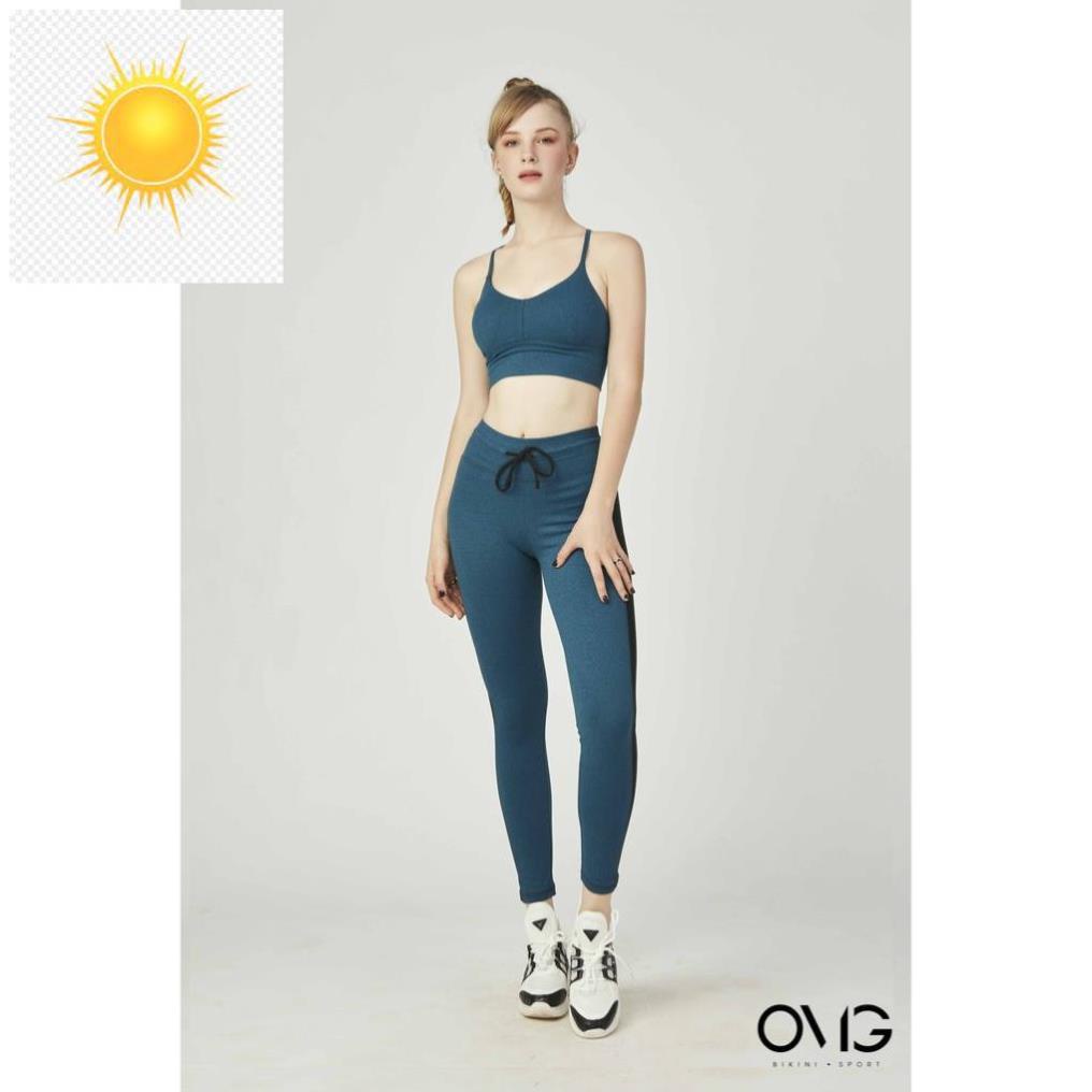 👠 Bộ đồ tập Gym, Yoga Nữ OMG Sport kiểu quần dài, áo crotop dây chéo lưng- màu Xanh cổ vịt - BG091_CN ⚡ 👠