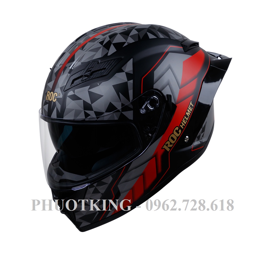 [Tặng thêm kính] Mũ bảo hiểm fullface 2 kính ROC 03 đen đỏ
