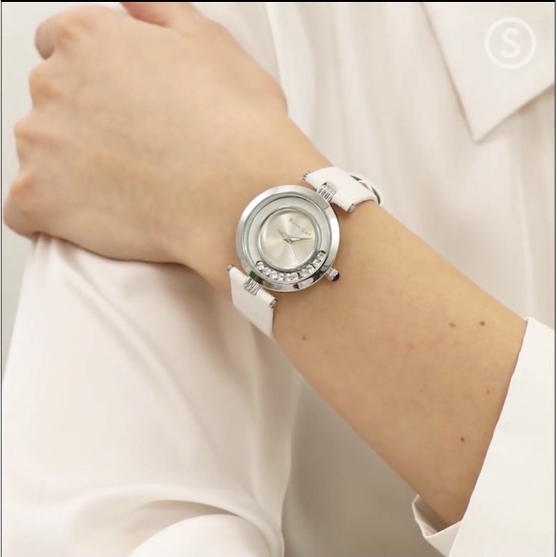 Đồng hồ nữ thương hiệu Sunlight dây da trắng mặt đá xoay chuẩn auth mã 69909