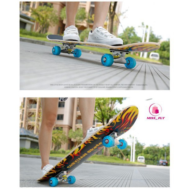 Ván trượt thể thao skateboard mặt nhám phong cách bánh xe cao su đèn Led dành cho giới trẻ - Ván trượt gỗ phong 8 lớp