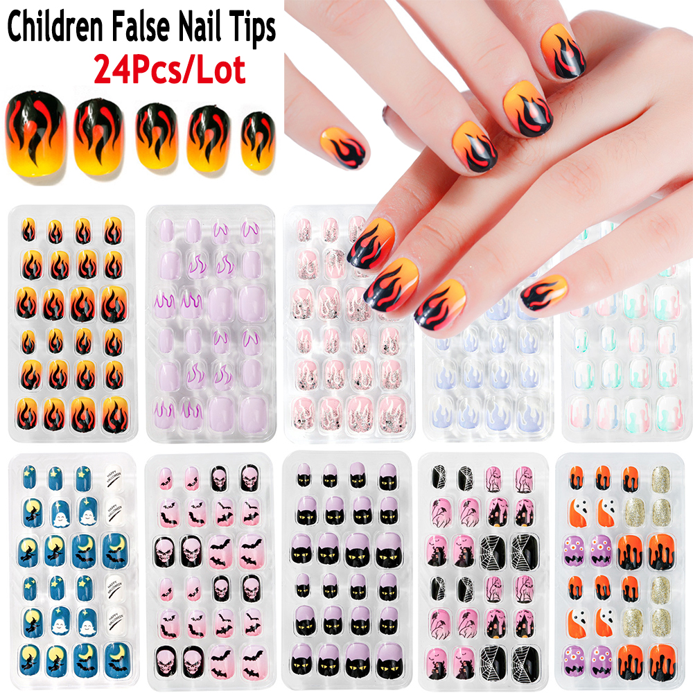 Bộ 24 Móng Tay Giả Họa Tiết Halloween Xinh Xắn Dễ Thương