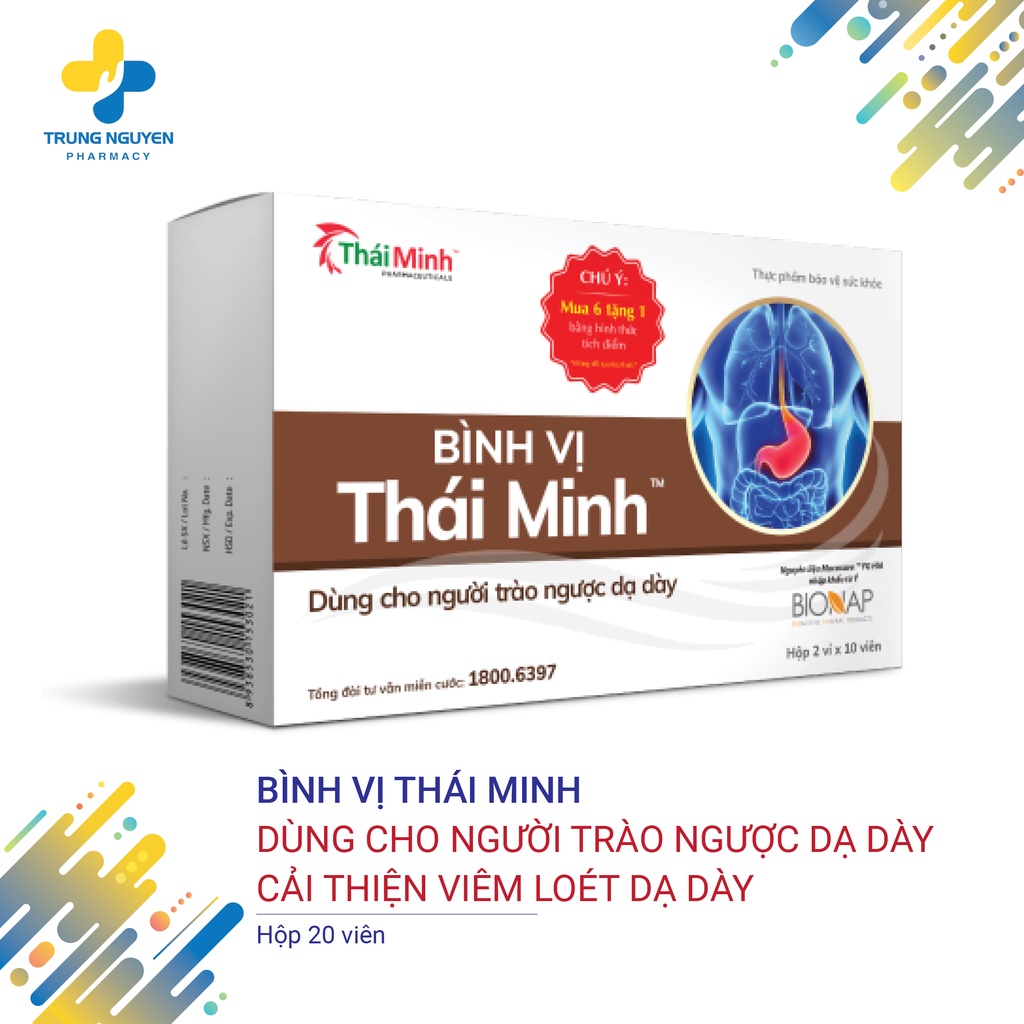 Bình Vị Thái Minh - Giảm Trào Ngược Dạ Dày, Giảm Thiểu Các Biểu Hiện Của Viêm Loét Dạ Dày - Hộp 20 viên