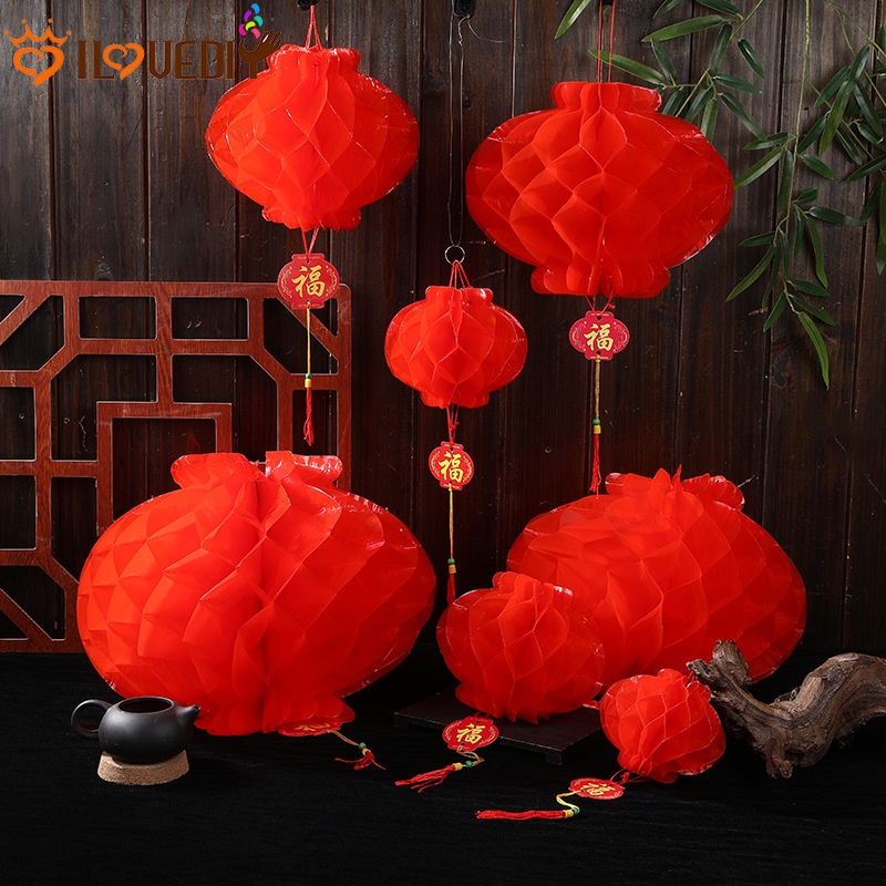 Lồng đèn tổ ong đỏ truyền thống Trung Quốc chống nước dành cho treo trang trí tiệc sinh nhật năm mới