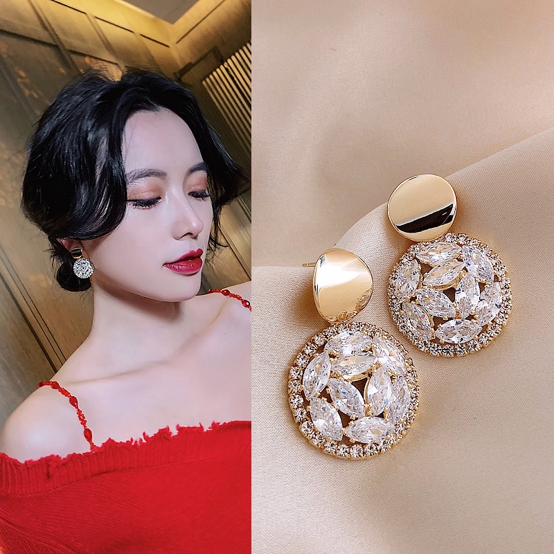 Khuyên tai RINHOO FRIENDSHIP mạ bạc s925 đính đá thời trang dự tiệc sang trọng dành cho nữ