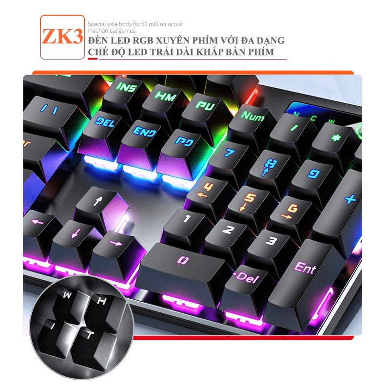 Bàn phím cơ gaming blue swtich YINDIAO ZK3 87 phím / 104 phím với đèn led RGB nhiều màu sắc rực rỡ - NKZK3