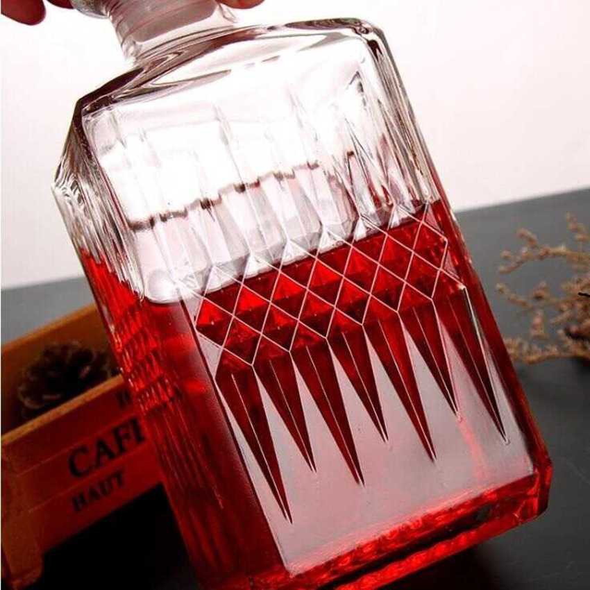 Chai Thủy Tinh Đựng Rượu 1 Lít cao cấp mẫu Vuông họa tiết Gân Kim Cương bụng siêu trong – Mẫu A6
