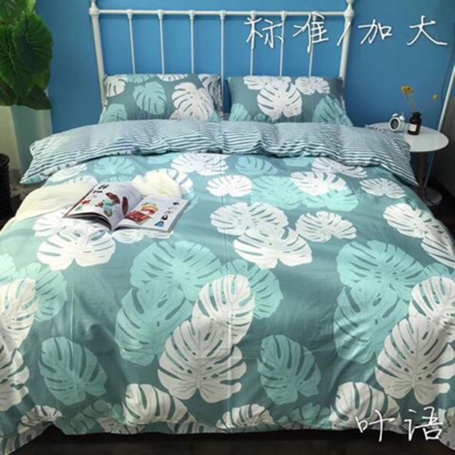Set chăn ga gối cotton poly hình lá